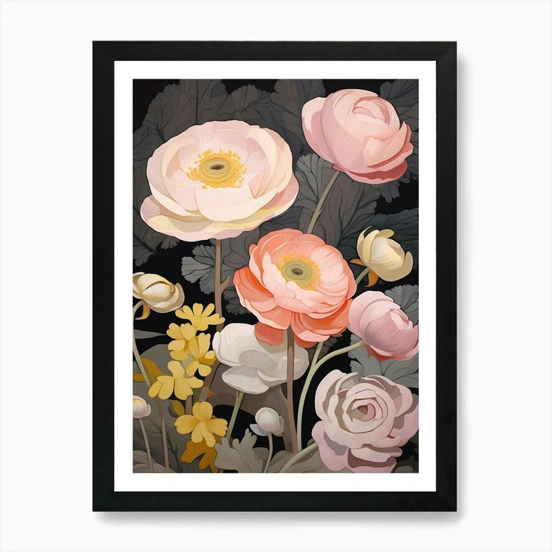 Ranunculus 2 Flower Painting Art Pr Framed Wall Art Poster Canvas Print Picture Ranunculus