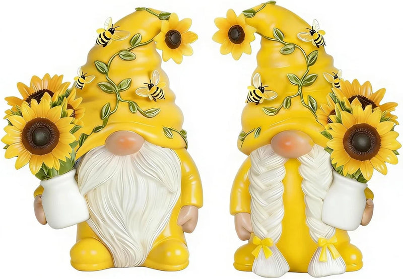 Yellow Sunflower Gnome Figurines - Indoor Home Office Kitchen Spring Decor, Summ Sunflower