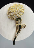 Nolan Miller Brooch Carnation Green Enamel Clear Rhinestone Gold Tone 4Ó HTF Carnation