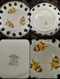 HB Teacup Saucer Cut Out Hand Painted Carnations Flowers Gold Trim Trinket Dish Carnation