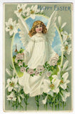 Easter BEAUTIFUL ANGEL in White 1910 LILIES Flowers Rose Wreath Lily