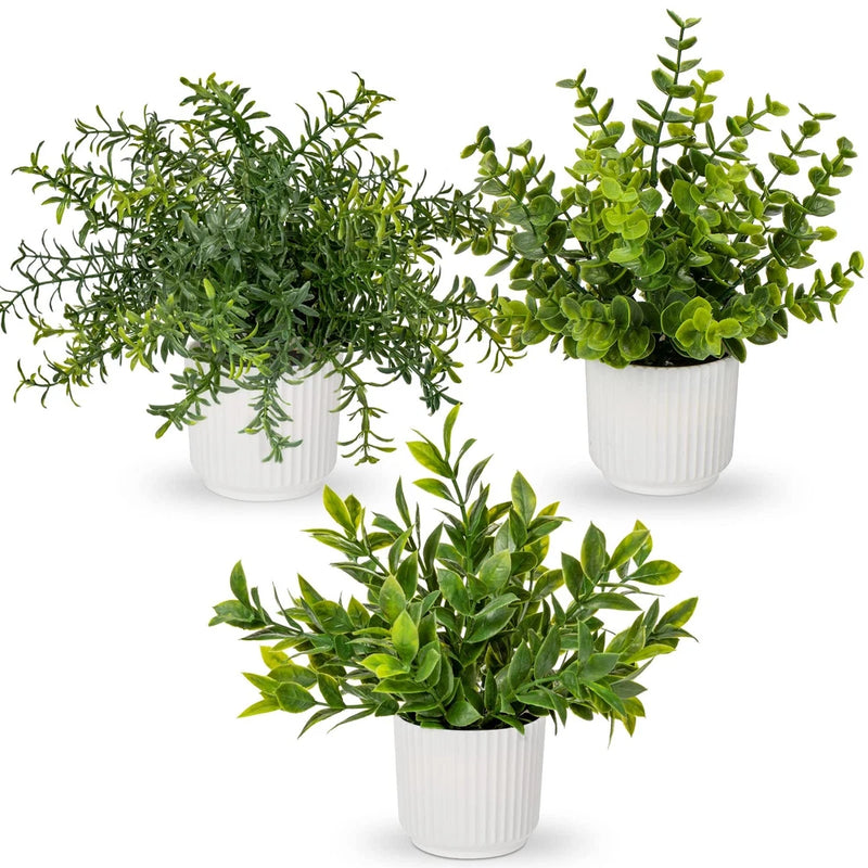 3 Pack Artificial Potted Plants Eucalyptus Rosemary ZZ Plant Zamioculcas Zami... Green Plant