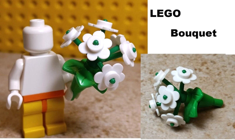 LEGO White Bouquet Flower Boquet Green Leaf Stem Handle Full Bunch 6 Stems Plant Green Plant