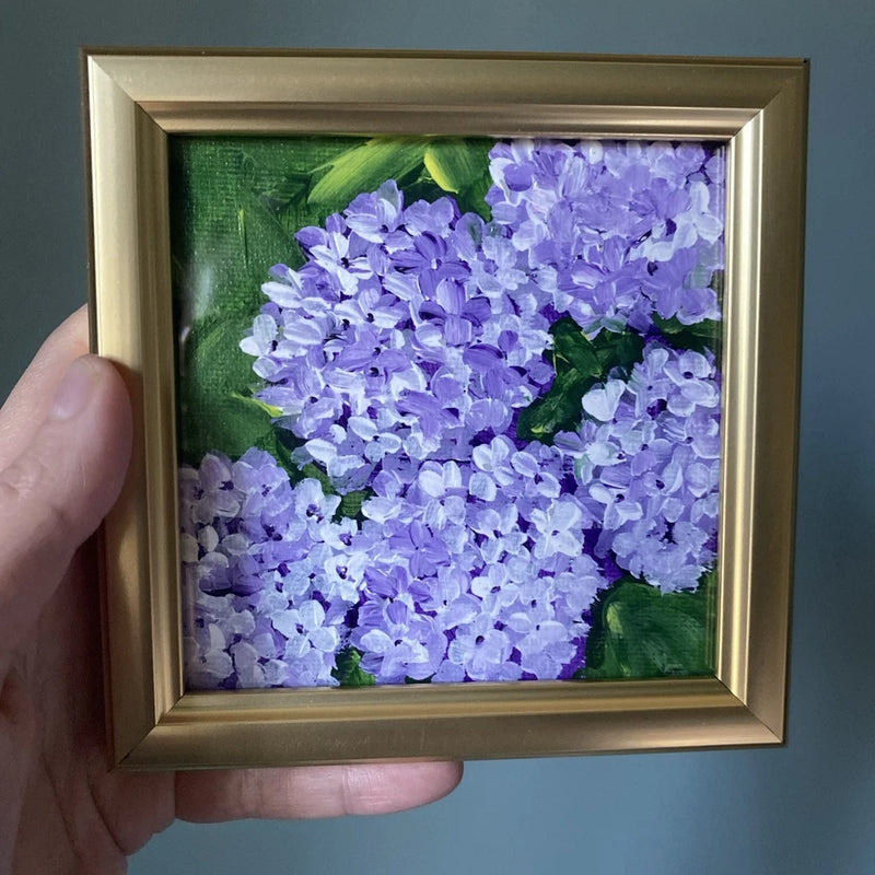 Hydrangea Flowers Original Painting 4/4,artwork,mini,small,framed,gold Hydrangea