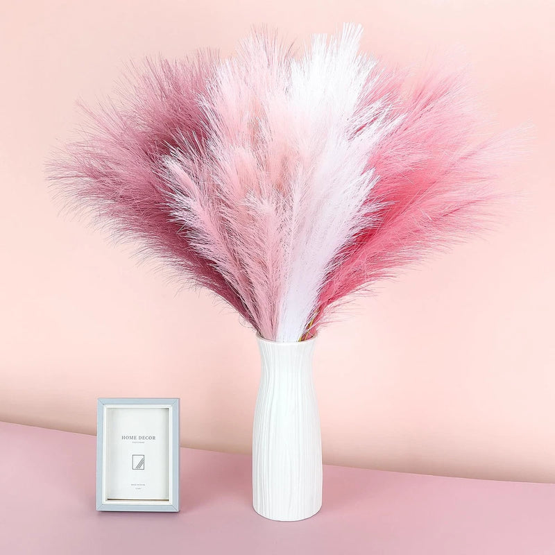 80 Pcs Pampas Grass Decor 21.7" Fluffy Pink White Violet Faux Short Pampas Gr... Pampas Grass