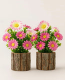 ARTIFICIAL FLOWERS FAKE DAISY FOR DECORATION SMALL POTTED PLANTS IN LOG PLANTERS Sunflower