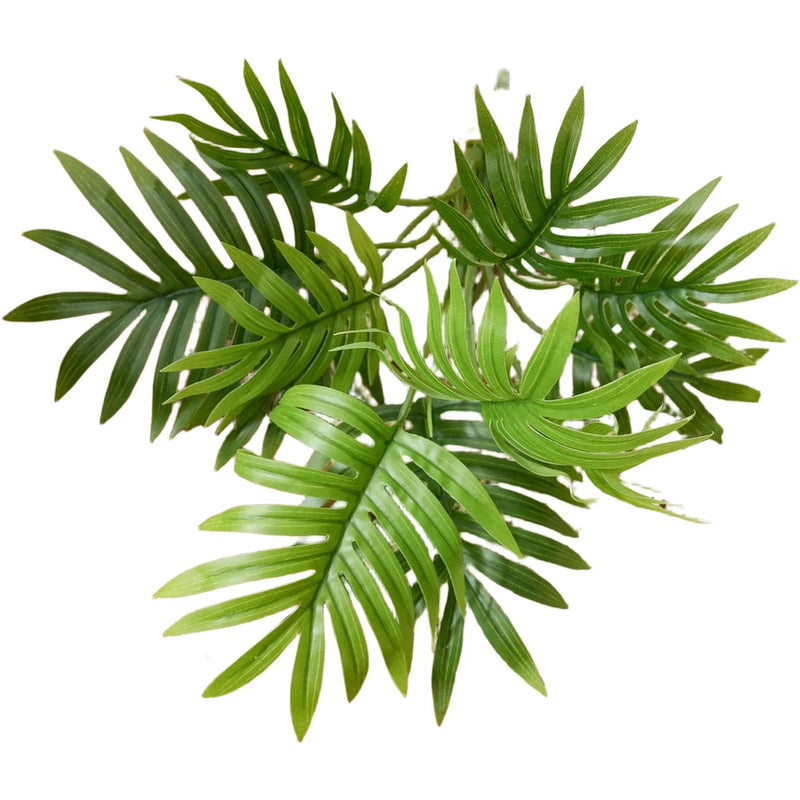 Artificial areca palm plant with dense green leaf fronds, compact arrangement