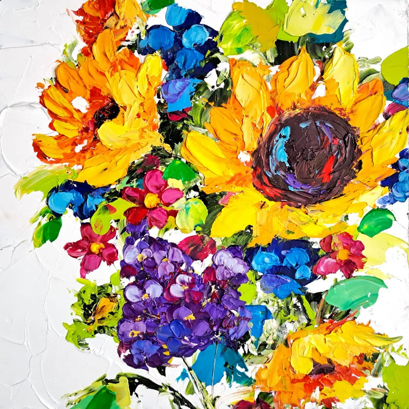 Sunflower Painting Hydrangeas Oil Painting Impasto Flowers Wall Art Hydrangea