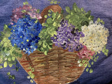 Pillow W/ Hydrangea Blossoms In Basket Hand painted. Hydrangea