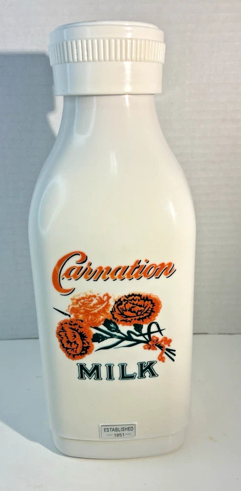 Vintage Carnation WHITE Milk Insulated Thermos Rectangular Plastic w/Flowers Carnation