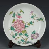 8.2" China Qing Colour Enamels Porcelain Tree Peony Flowers and Plants Plate Peony