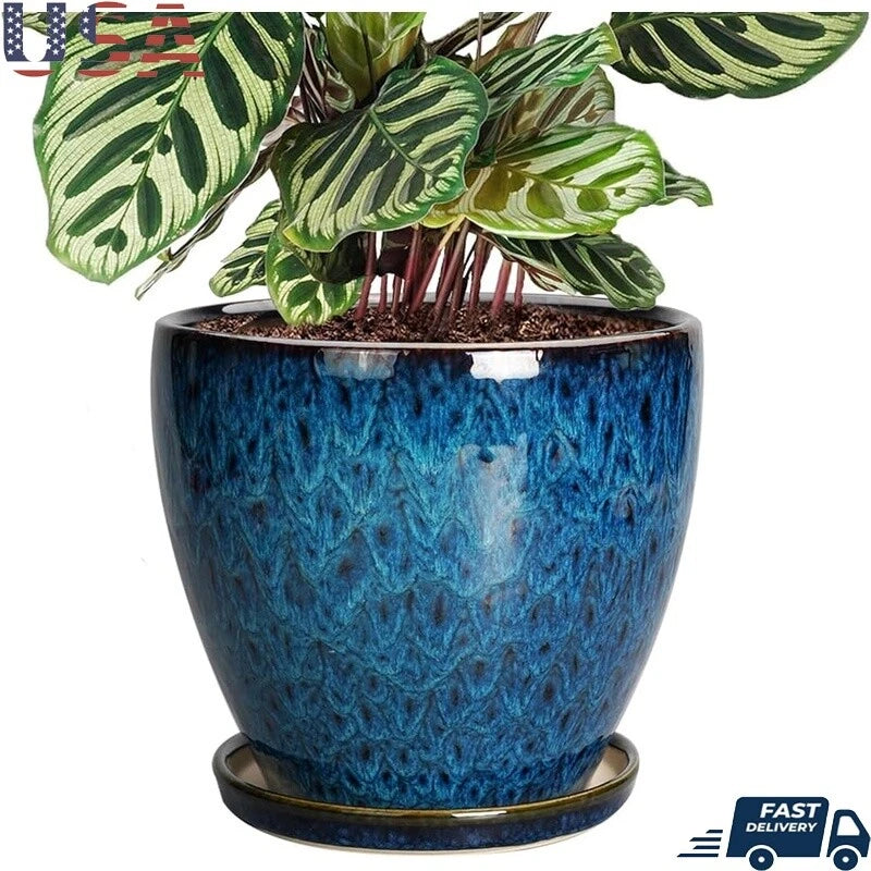 8 Inch Ceramic Planter Pot W/ Drainage Hole Indoor Outdoor Garden Flower Pot New Garden Plants