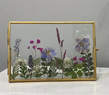Handmade Pressed Real Dried Flowers in Double Glass Brass Frame Green Plant