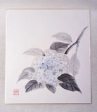 Vintage Japanese Shikishi Art board Hand Painted Blue Hydrangea Flower Hydrangea
