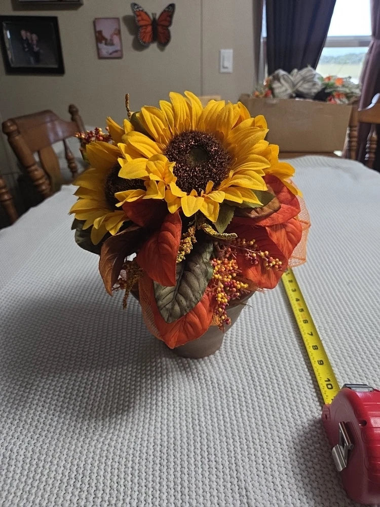 Rustic Fall Sunflower Arrangement  In Ceramic Pot Sunflower