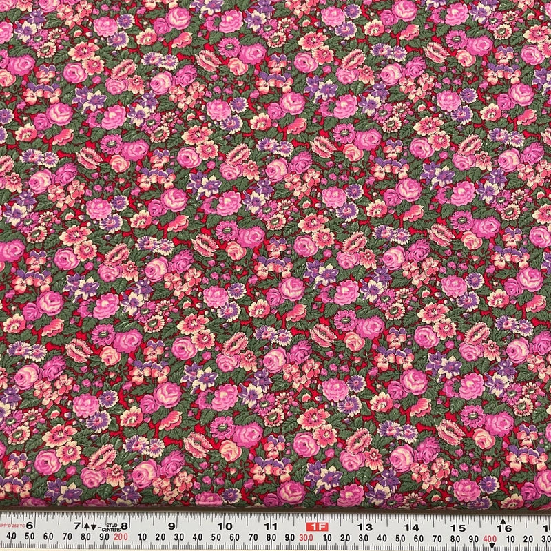 Vintage Peter Pan Fabrics Florals on Red Cotton Fabric by the HALF YARD 18 x 45 Flowering Plants