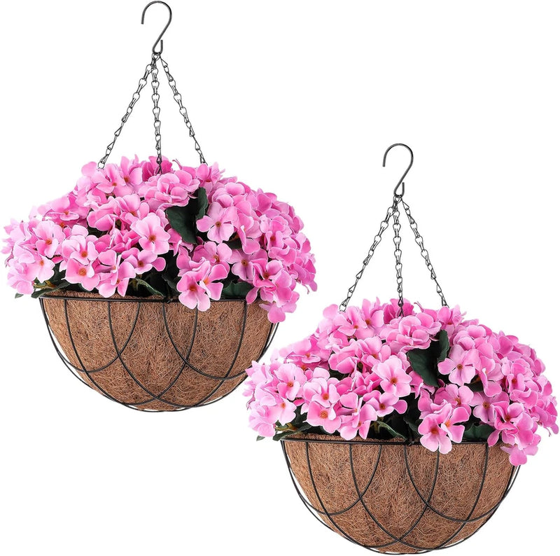 2 Pack Pink Artificial Hanging Hydrangea Flowers in Coconut Baskets Hydrangea