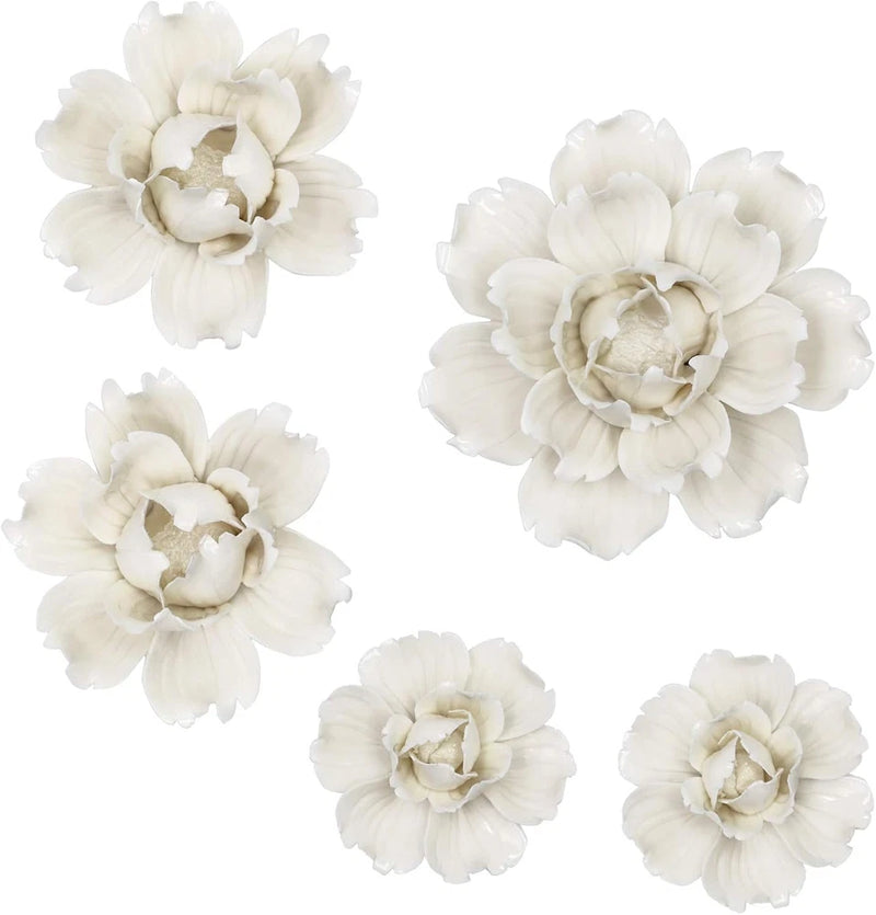 5 Pcs Ceramic Flower Wall Decor Handcrafted 3D Hanging Porcelain Flowers Wall Ar Peony