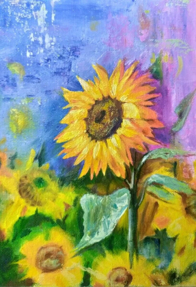 Sunflower wall art oil painting canvas with a bright yellow sunflower