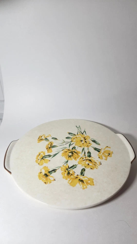 VTG RARE German Ceramic Serving/Cake Plate 1950s With  Yellow Carnations 12.75" Carnation