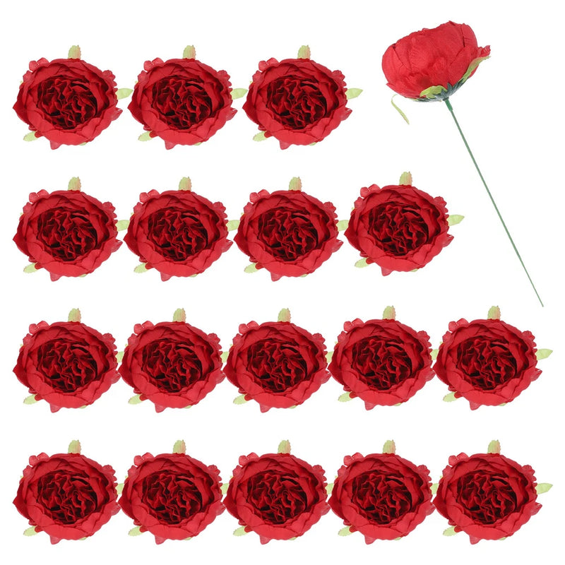 25Pcs Peonies Artificial Flowers Fake Peony Flowers with Stems Red Peony