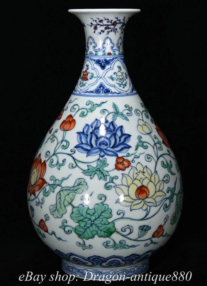 Blue-and-white porcelain vase with peony, orange and green floral doucai pattern