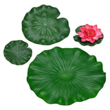1-Set Artificial Foam Lotus Flower with Water Lily Pads, 4/7/11" [Dark Red] Lily