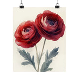 Boho Burgundy Ranunculus Flower Art Print Poster, Minimalist Floral Wall Art 5 Ranunculus