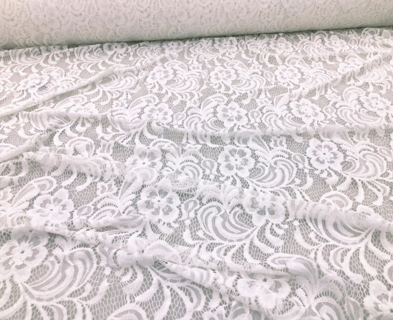 Embroidered Stretch Lace Apparel Fabric Sheer Ivory Floral PP31 Flowering Plants