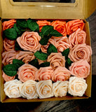 25-50 Pcs Foam Artificial Rose Heads Flowers W/Stem Wedding Bride Bouquet Decors Bouquet