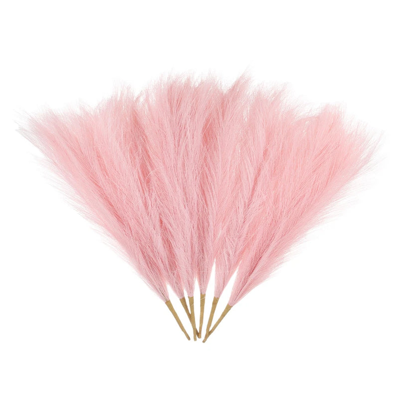 6 Pcs Faux Pampas Grass 42.5cm/16.5" Dried Pampas Grass 9 Branches, Light Pink Pampas Grass