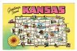 Map Greetings From Kansas State Flower Sunflower Postcard KS Sunflower