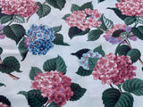 40s Nikko Blue & Pink HYDRANGEAS Mid Century Floral Barkcloth Era Vintage Fabric Hydrangea
