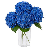 DuHouse 4Pcs Hydrangea Artificial Flowers,Latex Real Touch 4pcs, Royal Blue Hydrangea