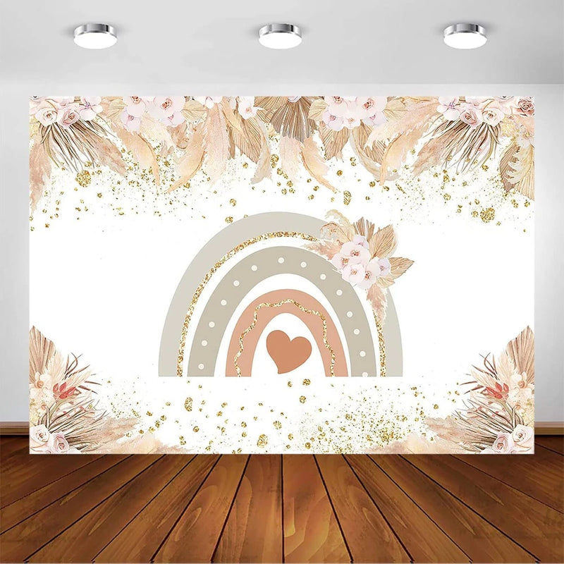 Avezano Boho Rainbow Backdrop for Baby Shower Pampas Grass Bohemian Rainbow Baby Pampas Grass