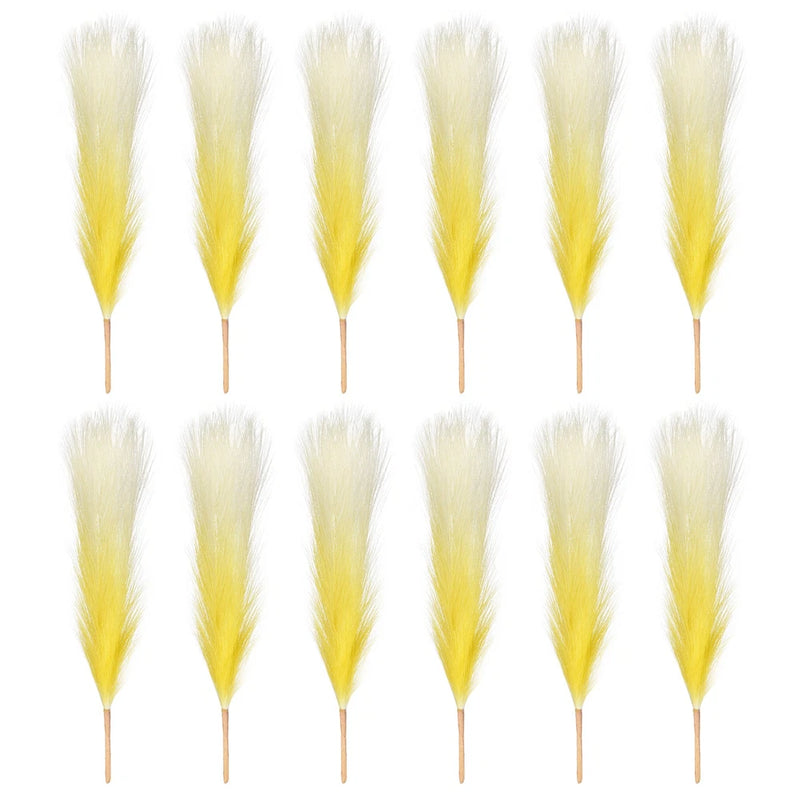 12 Pcs 17 Inch Faux Pampas Grass Artificial Boho Decor Gradient Yellow Pampas Grass