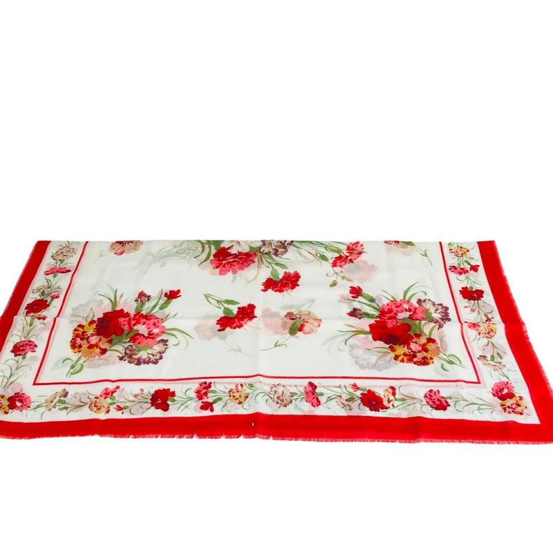 Red and White Floral Scarf 31" x 31" Carnations Multicolors Beautiful Carnation