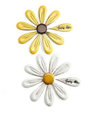Daisy Flower Wall Plaques Set of 2 Metal 45 cm Diameter Yellow White Sentiment Daisies