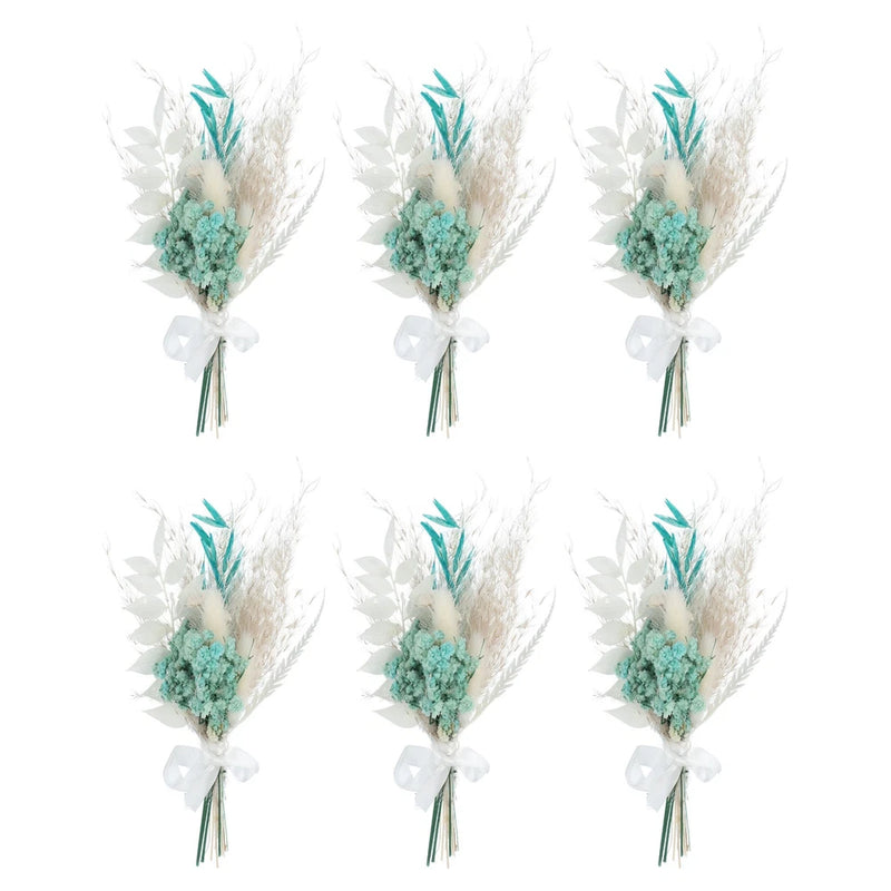 6 Pcs Mini Pampas Grass Dried Flower Bouquet Boho DIY Gift Blue Green Pampas Grass