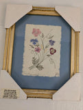Vintage Wildflower Art Pressed Dried Flowers Gold Framed NOS 10.5 x 8.5 Signed Dried Flower
