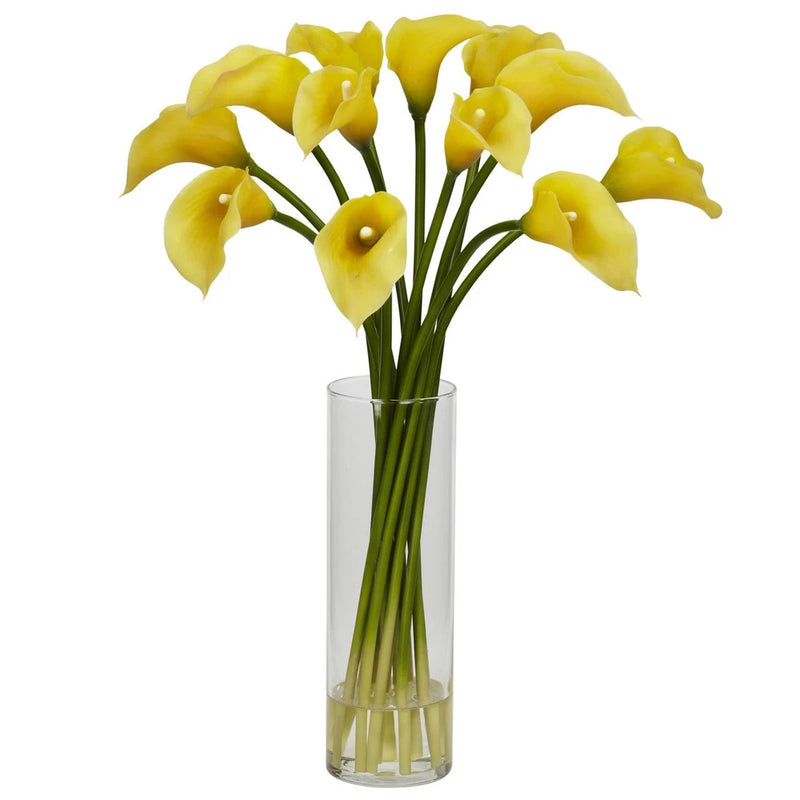 Mini Calla Lily Silk Flower Arrangement - Yellow Lily