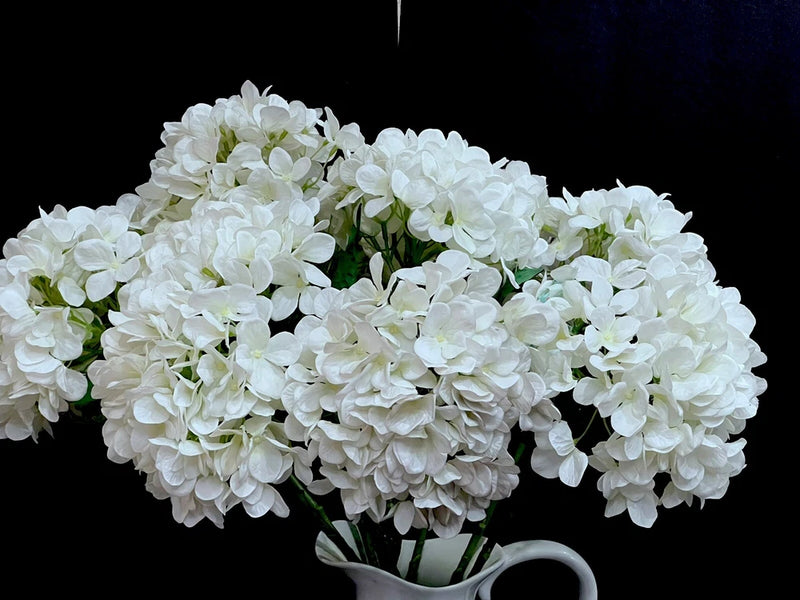 Long 19" Stem Huge Silk Hydrangea White Flowers (12 Total) Floral Topiary Hydrangea