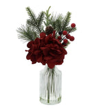 Mainstays 11.5Ó Decorative  Christmas Red Hydrangea In Clear Ribbed  Vase Hydrangea