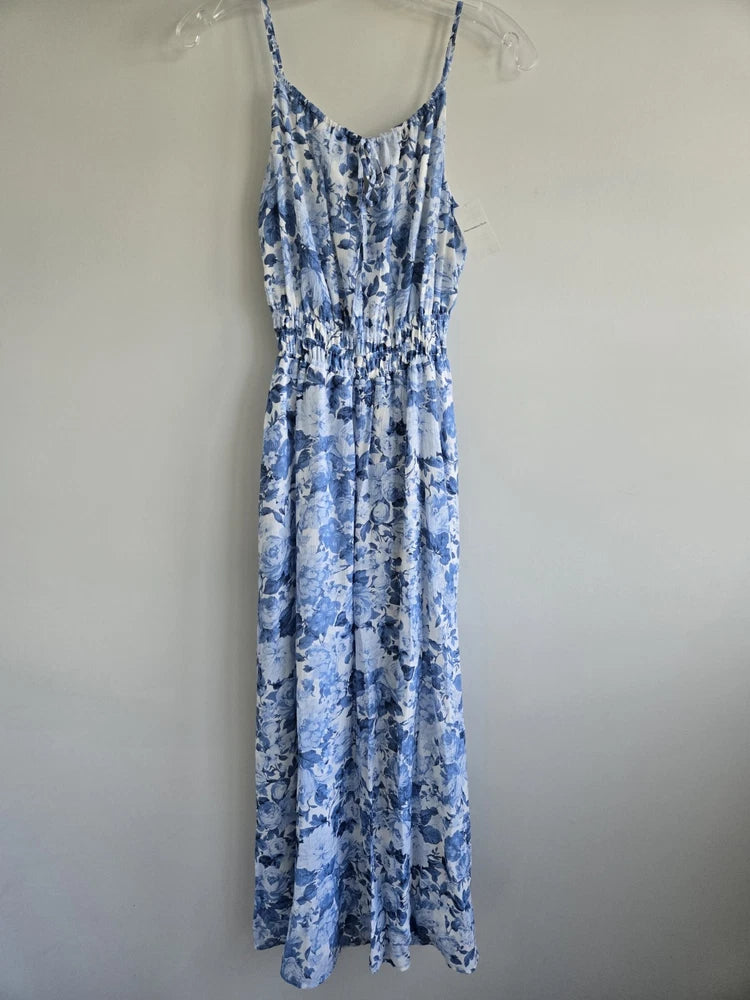 NWT Abercrombie & Fitch Blue White Floral Maxi Dress Cottagecore Hydrangea