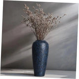 Blue Ceramic Vase, 13" Tall Rustic Terracotta, Blue Pampas Grass Vases Large Pampas Grass