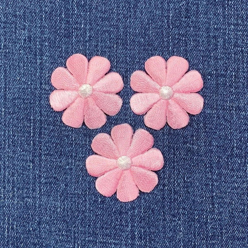 3-Pack Daisy Applique Patch - Embroidered Pink & White Flower Badge 1.5" Iron On Daisies