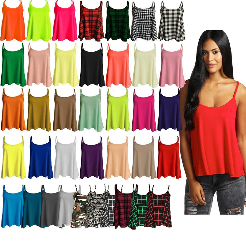 Plus size strappy camisole swing top, solid red, flared hem, sleeveless