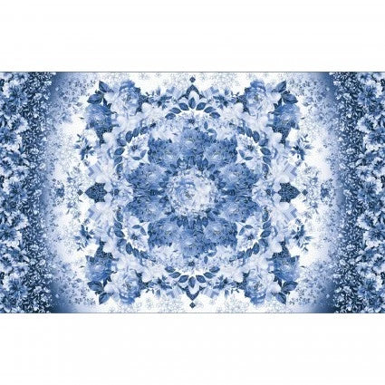 27" X 44" Panel Silver Jubilee Net Flowers Floral Blue Cotton Fabric D581.77 Flowering Plants