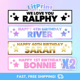 2x Birthday Banners Star Party Celebration Personalised 1st 2nd 50th Retirement Roses