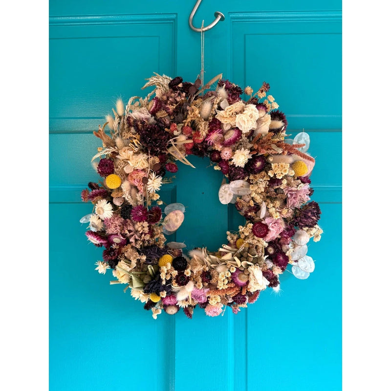 Organic Dried Floral Wreath 15" Ranunculus Dahlia Seed Pods Handmade Crafty USA Ranunculus